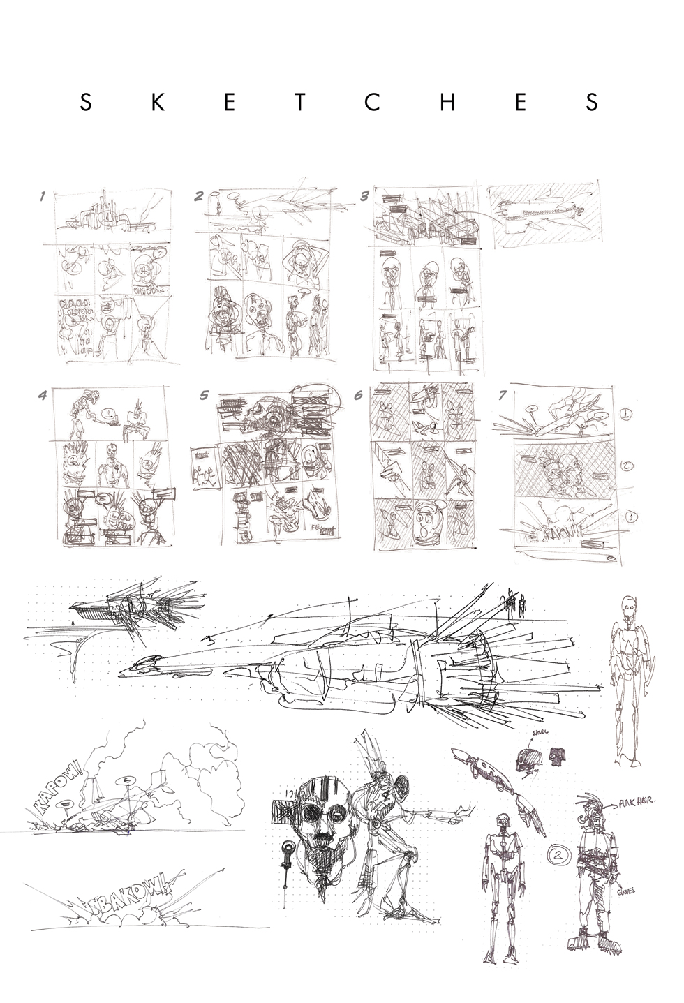 Conceptual sketches and page structure. 