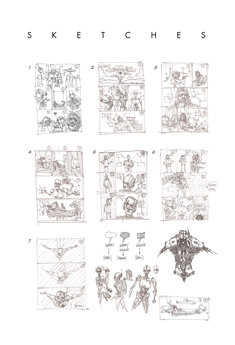 Conceptual sketches and page structure.