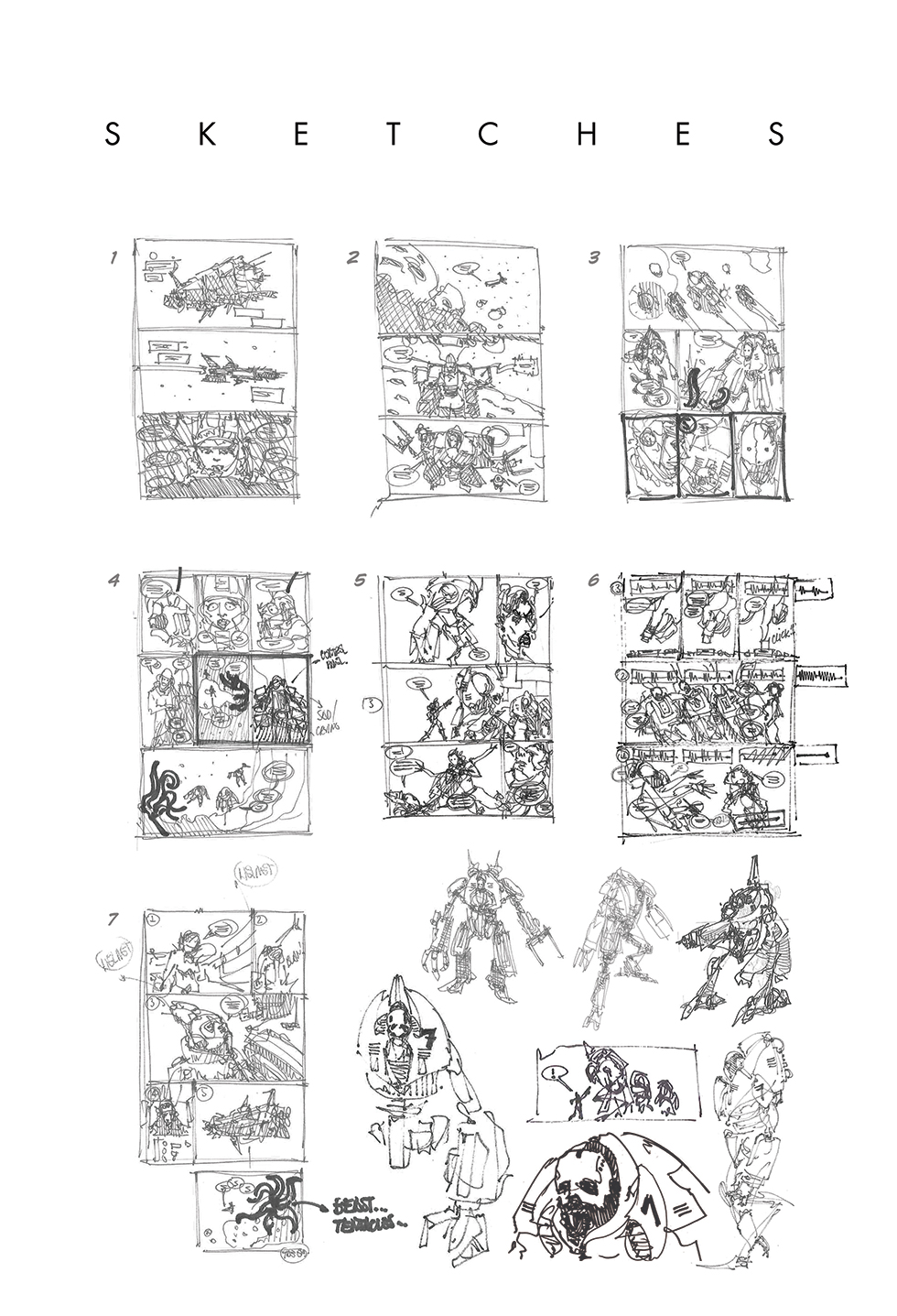 Conceptual sketches and page structure.
